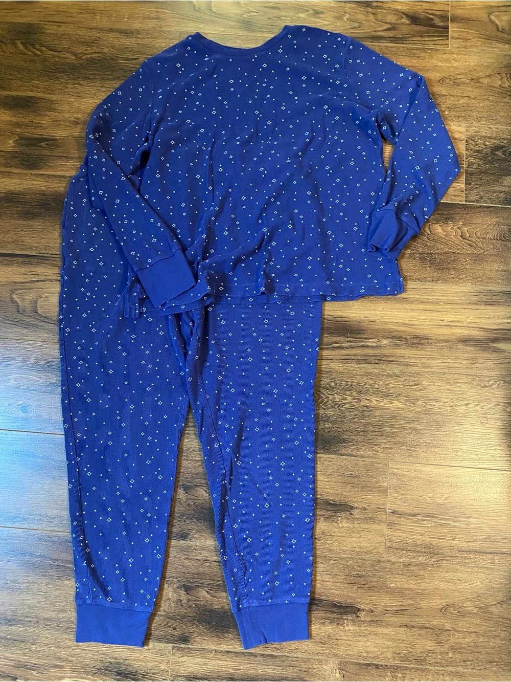 Waffle knit PJ set size medium blue stars Midnight pajamas